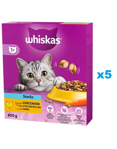 WHISKAS hrana pisici sterilizate, cu pui 5x800g