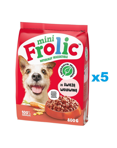 FROLIC Mini Naturally Irresistible 5x800 g hrană semi-umedă pentru câini de talie mică cu vită proaspătă