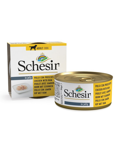 SCHESIR Mancare umeda pentru caine, pui cu sunca in aspic 150 g