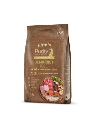 FITMIN Dog Purity Mâncare semi-umedă cu iepure, miel și orez 4 kg