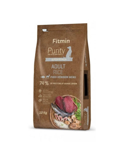 FITMIN Dog Purity Hrana uscata caini adulti, cu peste vanat si orez 12 kg