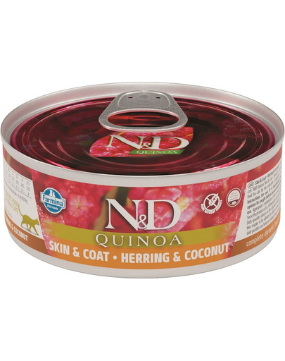 FARMINA N&D Cat Quinoa Skin&Coat cu hering și cocos 80 g