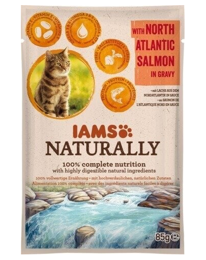 IAMS Naturally Adult Cat cu Somon din Atlanticul de Nord în Sos 85 g