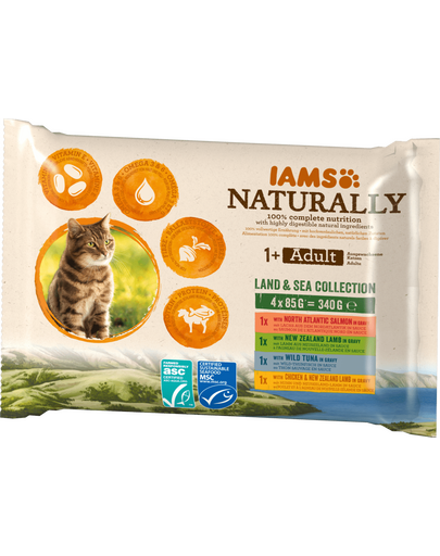 IAMS Cat Naturally Adult Land&Sea Collection set hrana umeda pisici adulte  4 x 85 g
