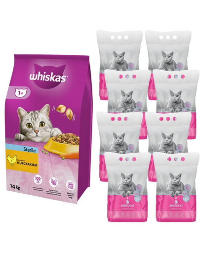 WHISKAS Sterile 14 kg + ARISTOCAT nisip silicat pentru pisici PREMIUM 8x3.8l