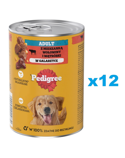 Conserve PEDIGREE Adult 12x400g pentru caini, cu vita si ficat in aspic
