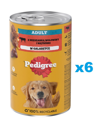 PEDIGREE Adult 6x1200g conserve hrana umeda pentru caini, cu vita si ficat in aspic