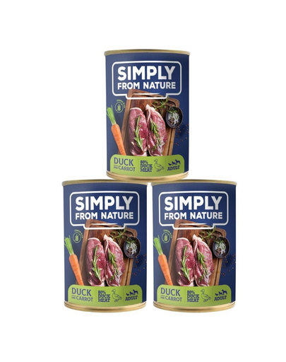SIMPLY FROM NATURE Hrana umeda pentru caini, cu rata si morcov 3 x 400 g