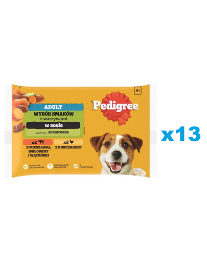 PEDIGREE Set hrana umeda caini, cu vita, ficat, pasare si legume 52x100g