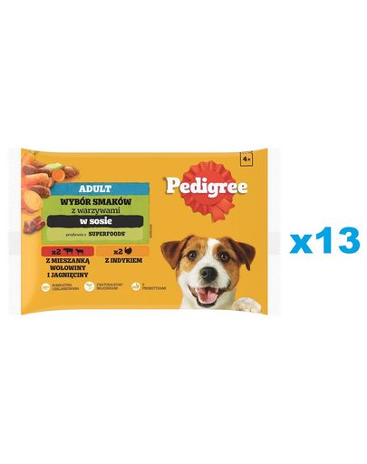 PEDIGREE Set hrana caine, cu vita si miel, curcan 52x100g