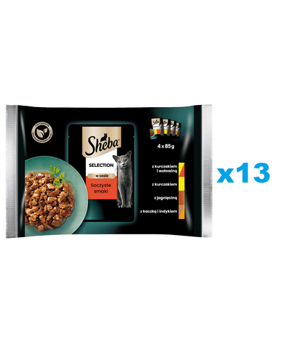 SHEBA Selection mix pliculete 52x85 g in sos cu vita, miel, pui, curcan