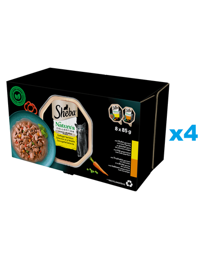 SHEBA Nature’s Collection 32x85 g hrana umeda pisici in tava, cu sos pui cu ardei si curcan cu morcovi