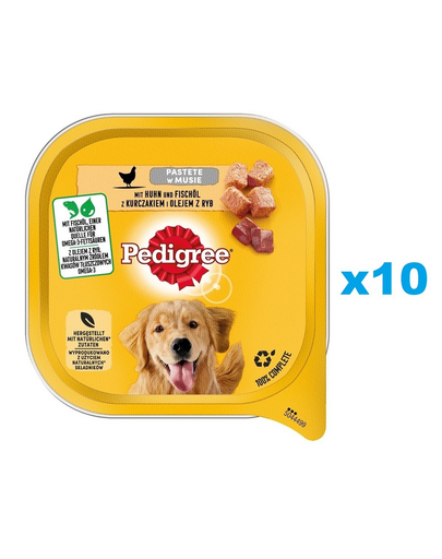 PEDIGREE  Adult 10x300 g Set mancare caini, mousse de pui si ulei de peste