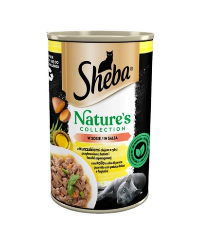 SHEBA conserva 400 g Nature's Collection cu pui si ulei de peste cu garnitura de yam si fasole verde in sos
