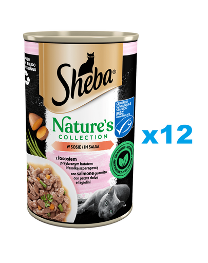 SHEBA conserve pentru pisici 12x400 g Nature\'s Collection cu somon garnisit cu yam si fasole verde in sos