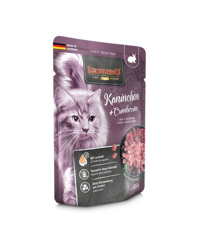 LEONARDO Finest Selection hrana umeda pentru pisici, cu iepure si merisoare 85 g