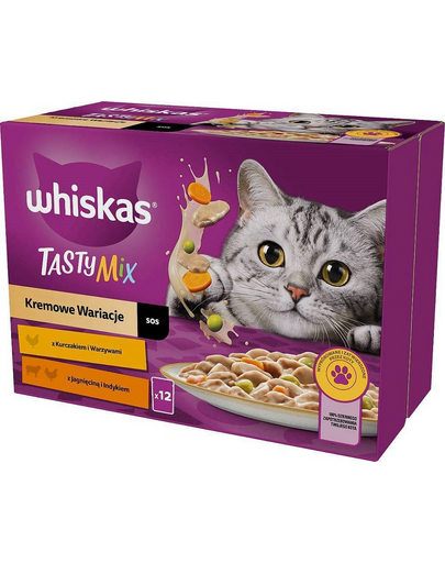 WHISKAS Adult plicuri in sos 12x85g Creamy Variations pentru pisici adulte cu: pui si legume, miel si curcan