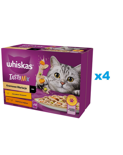WHISKAS Adult plicuri in sos 48x85g Creamy Variations pentru pisici adulte cu: pui si legume, miel si curcan