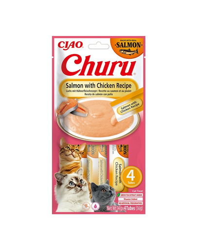 INABA Churu Cat Salmon with Chicken 4x14g gustari cremoase pentru pisici cu somon si pui
