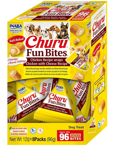 INABA Dog Churu Fun Bites Chicken with Cheese 8x12g recompense caini, cu pui si branza