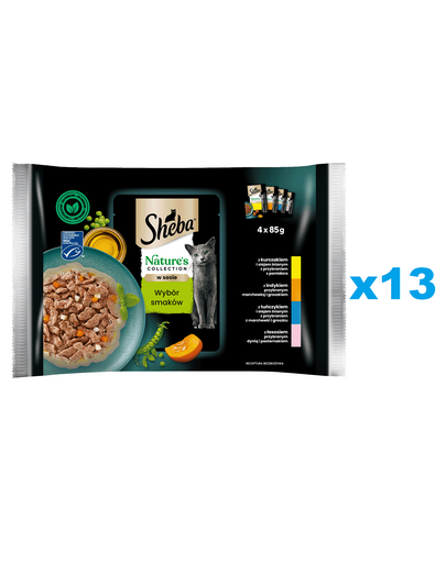 SHEBA Nature’s Collection mix plicuri mancare pisica 52x85 g in sos cu bucati de pui, curcan, ton, somon