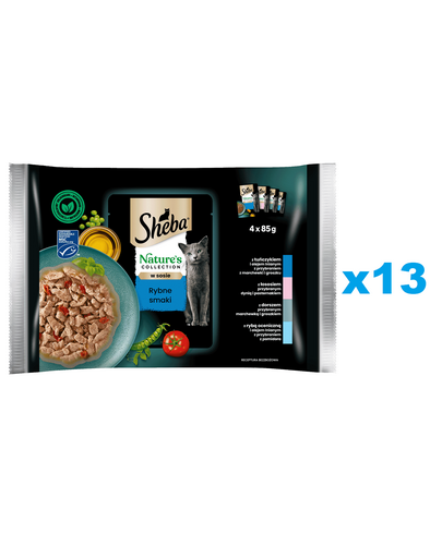 SHEBA Nature’s Collection 52x85 g hrana la plic cu sos pentru pisica, mix peste