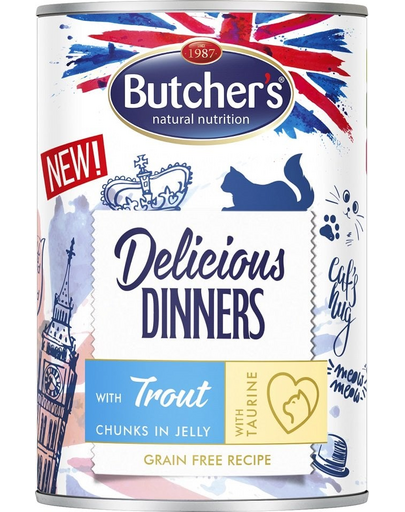 BUTCHER'S Delicious Dinners hrana pisici, pastrav in jeleu 400g