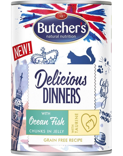 BUTCHER'S Delicious Dinners hrana umeda pisici, peste in jeleu, conserva 400g