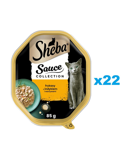SHEBA Sauce Collection 22x85 g hrana umeda completa pentru pisici adulte, curcan si legume in sos