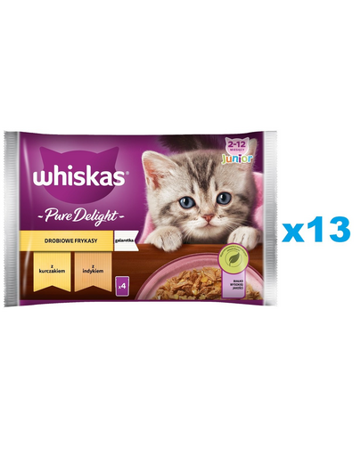 WHISKAS Pure Delight Junior hrana pisoi 52x85g tocanita pui si curcan in aspic