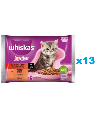 Plicuri WHISKAS Junior 52x85g Classic Meals in sos cu vita si pui