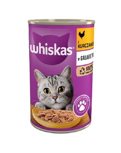 WHISKAS Adult conserva 400 g - hrana umeda completa pentru pisici adulte, bucati de pui in jeleu