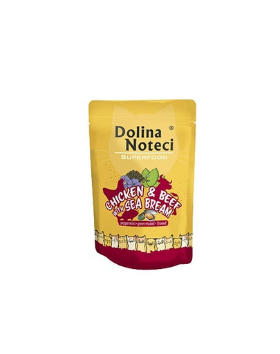 DOLINA NOTECI Superfood hrană umedă pentru pisici, cu pui, vită, dorada 85g