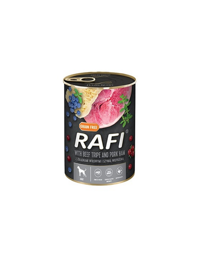 RAFI Hrana pentru caini cu sunca, stomac vita, afine si merisor 400g