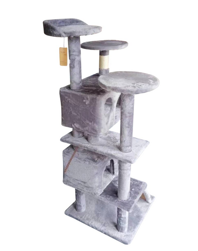 KATIDO Scratching post pisici si casute 130 cm gri-albastru