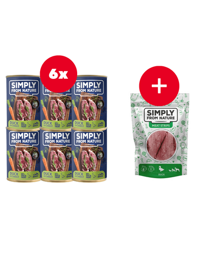 SIMPLY FROM NATURE conserva caine cu rata si morcov 6 x 400 g + recompensa GRATIS