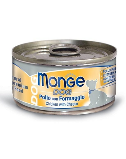 MONGE Natural Dog hrană umedă pentru câini, cu pui și brânză 95g