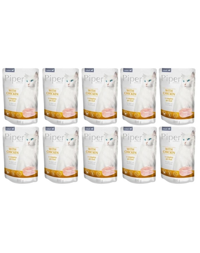 PIPER Animals Adult Cat 10x100 g hrana umeda pentru pisici, cu pui