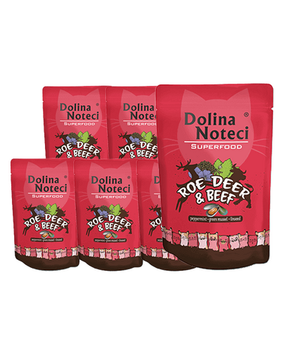DOLINA NOTECI Superfood hrana umeda pentru pisici, cu carne de caprioara si vita 10x85g