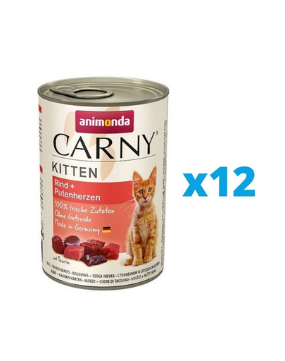 ANIMONDA Carny Kitten zestaw Wołowina/Serce Indyka 12 x 400 g