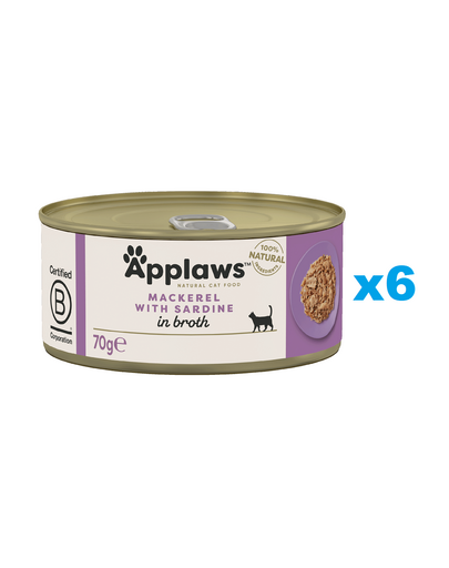 APPLAWS Cat Adult Mackerel with Sardine in Broth makrela i sardynka w bulionie 6x70 g