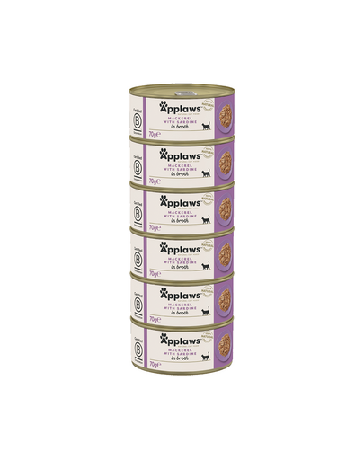 APPLAWS Cat Adult Mackerel with Sardine in Broth makrela i sardynka w bulionie 6x70 g