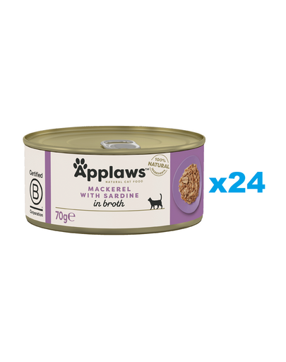 APPLAWS Cat Adult Mackerel with Sardine in Broth makrela i sardynka w bulionie 24x70 g