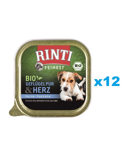 RINTI Feinest Bio Poultry Pure&Poultry hearts tacka drób i serca drobiowe 12x150 g