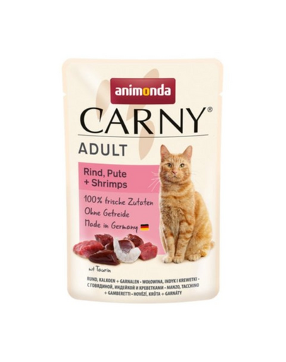 ANIMONDA Carny Adult hrană umedă pisici vită, curcan și creveți 85 g