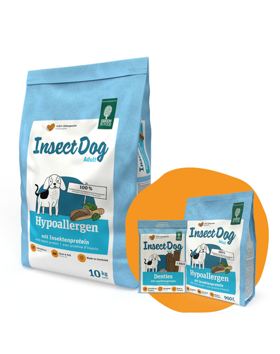 GREEN PETFOOD InsectDog Hypoallergen 10kg hrana caini + 900g & Denties GRATIS