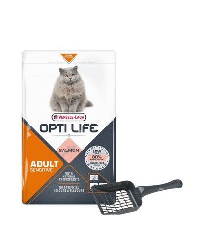 VERSELE-LAGA Opti Life Cat Adult Sensitive Salmon 1 kg hrana pentru pisici sensibile + lopatica litiera GRATIS