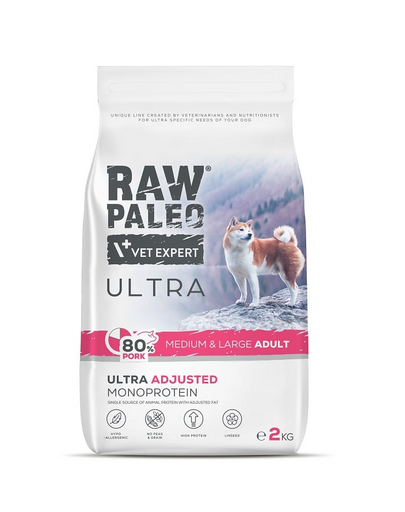 RAW PALEO Ultra Pork Medium&Large Adult 2kg hrana cu porc pentru caini rasa medie si mare