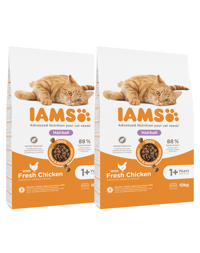 IAMS for Vitality dla kotów z problemem kul włosowych ze świeżym kurczakiem 20 kg (2 x 10 kg)