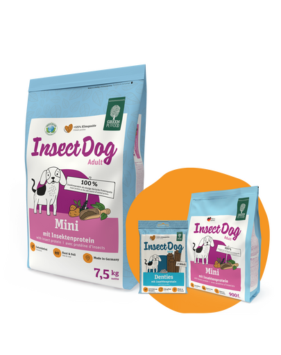 Hrana caini GREEN PETFOOD InsectDog Mini 7,5 kg + 900g & Denties GRATIS